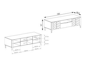 Miniaturka 6 - Szafka RTV Fenita 160 na 40,5 na 57 cm, schemat szuflady i półek