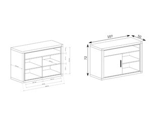 Miniaturka 6 - Szafka RTV Kalmeo 107 × 50 × 72 cm, rysunek wymiarowy