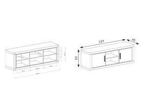 Miniaturka 6 - Szafka RTV Kalmeo 137 × 45 × 53 cm, rysunek wymiarowy