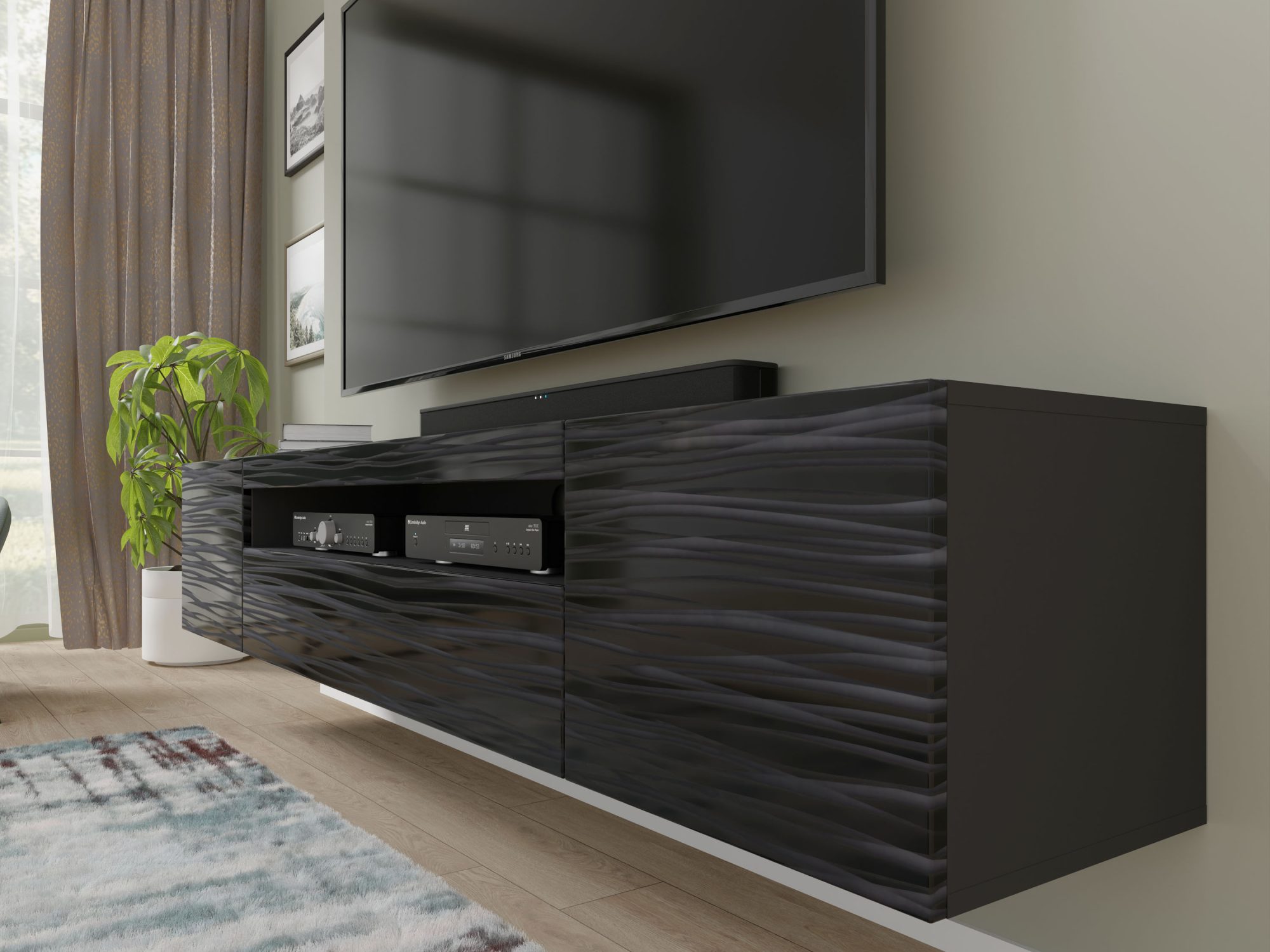 Szafka RTV Kismet Sahara 200 cm — wisząca w salonie