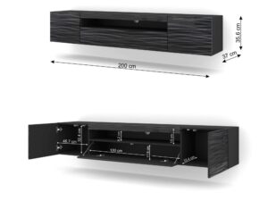 Miniaturka 3 - Szafka RTV Kismet Sahara 200 cm czarny mat z frontami 3D – zdjęcie 4