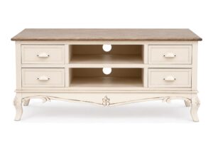 Miniaturka 5 - Komoda RTV Sorrento kremowa 120 cm z jasnobrązowym blatem – widok z przodu