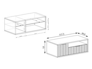 Miniaturka 3 - Szafka RTV Lavinia 118 cm – schemat wnętrza i półek