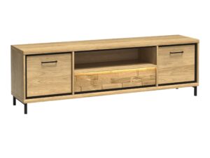 Miniaturka 5 - Szafka RTV Lorenza Hikora z deską dębową, metalowymi nogami i światłem LED