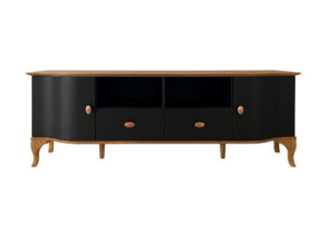 Miniaturka 1 - Szafka RTV Madera DR01 w czarnym macie na białym tle – widok z przodu