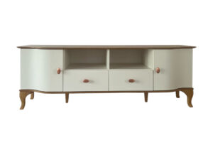 Miniaturka 8 - Szafka RTV Madera DR01 w kolorze Off White na białym tle – widok z przodu