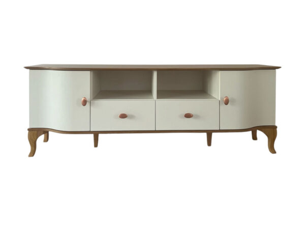 Szafka RTV Madera DR01 w kolorze Off White na białym tle – widok z przodu