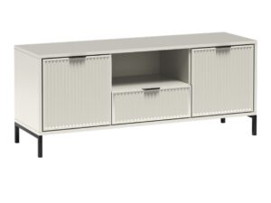 Miniaturka 1 - Szafka RTV Movena 135 cm kaszmir – ryflowane fronty na białym tle