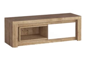 Miniaturka 1 - Szafka RTV Nalvio 124 cm ribbeck i biały połysk bez włączonego oświetlenia