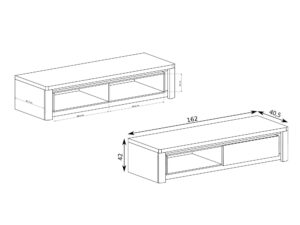 Miniaturka 3 - Szafka RTV Nalvio 162 cm rysunek wymiarowy klapy i otwartej półki