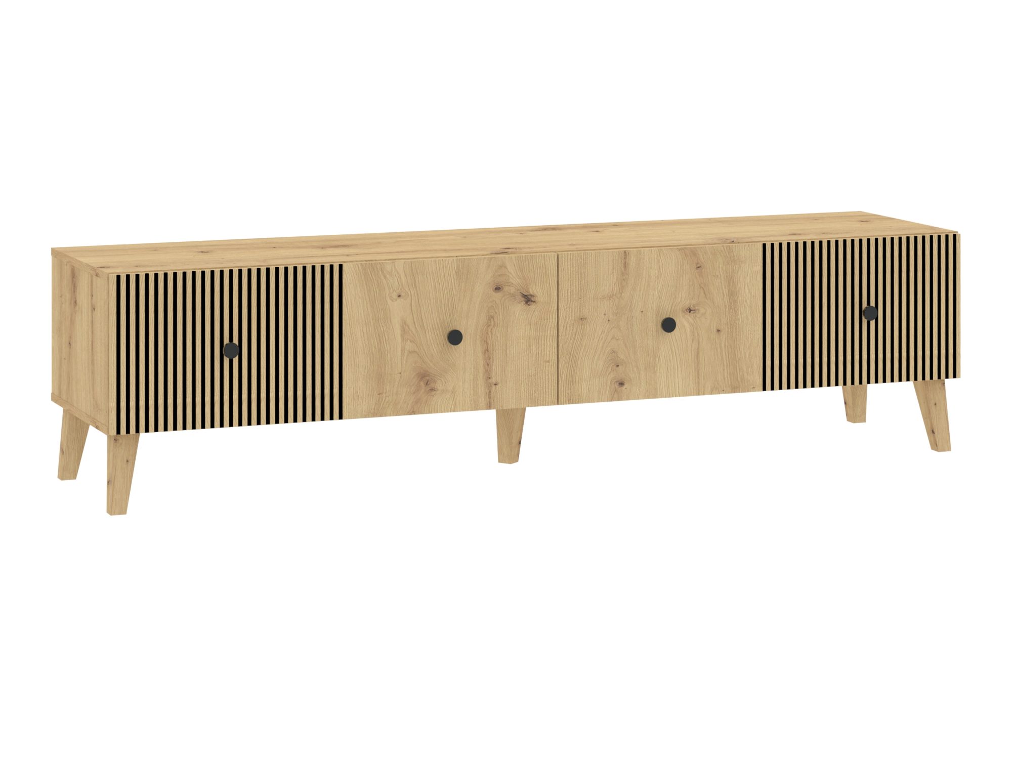 Szafka RTV Norvello 180 cm dąb artisan i czarny z ryflowanymi frontami – packshot