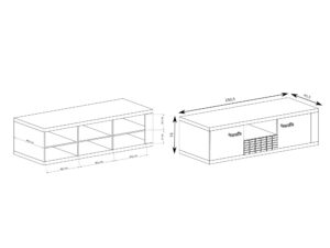 Miniaturka 4 - Szafka RTV Pestano 150,5 cm schemat półek i rysunek wymiarowy