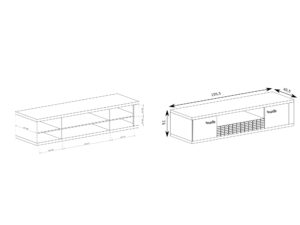 Miniaturka 2 - Rysunek techniczny szafki RTV Pestano 195,5 cm z wymiarami i układem półek