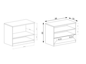 Miniaturka 5 - Szafka RTV Pradella 88 cm na rysunku technicznym z wymiarami