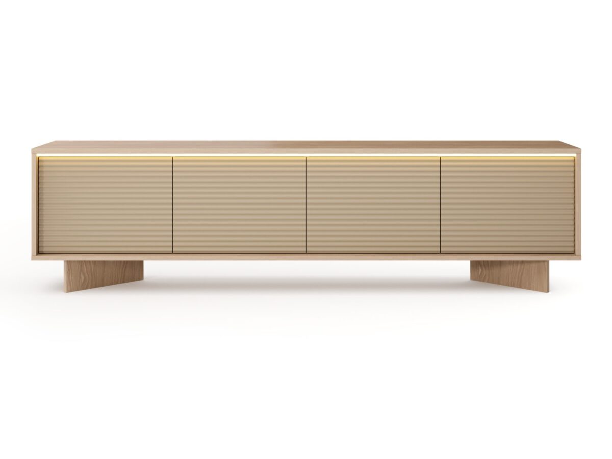 Szafka RTV z 4 ryflowanymi frontami Talvio 204 cm Bolivar naturalny i Cappuccino LED