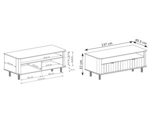 Miniaturka 5 - Schemat szafki RTV Tesino 137 cm z wymiarami wnęki i schowków