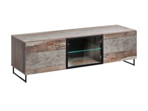 Miniaturka 5 - Szafka RTV z przeszklonym frontem LED Valmoro 150 cm Canion Wood czarna