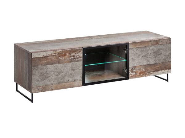 Szafka RTV z przeszklonym frontem LED Valmoro 150 cm Canion Wood czarna