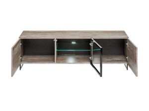 Miniaturka 1 - Szafka RTV z przeszklonym frontem LED Valmoro 150 cm Canion Wood czarna – zdjęcie 2