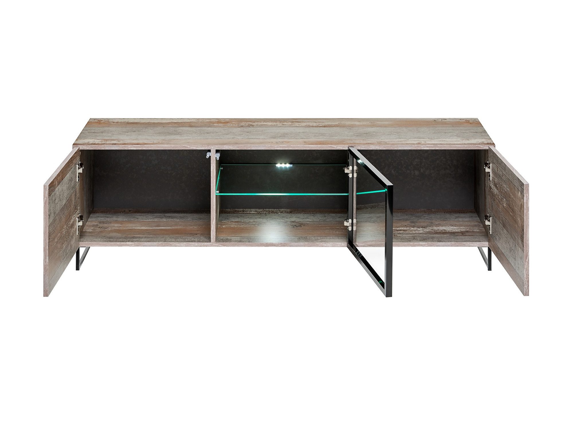 Szafka RTV z przeszklonym frontem LED Valmoro 150 cm Canion Wood czarna – zdjęcie 2