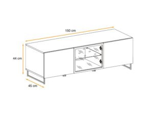 Miniaturka 3 - Szafka RTV z przeszklonym frontem LED Valmoro 150 cm Canion Wood czarna – zdjęcie 4