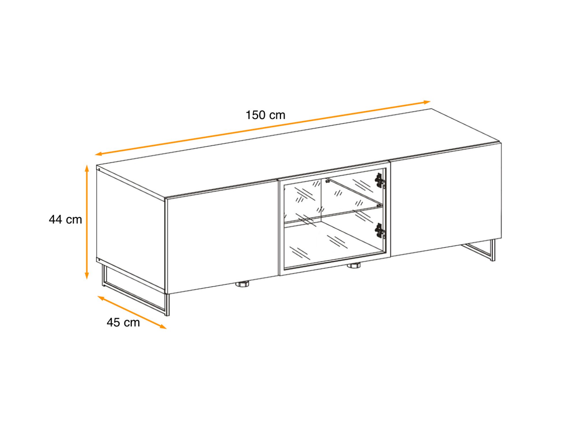 Szafka RTV z przeszklonym frontem LED Valmoro 150 cm Canion Wood czarna – zdjęcie 4