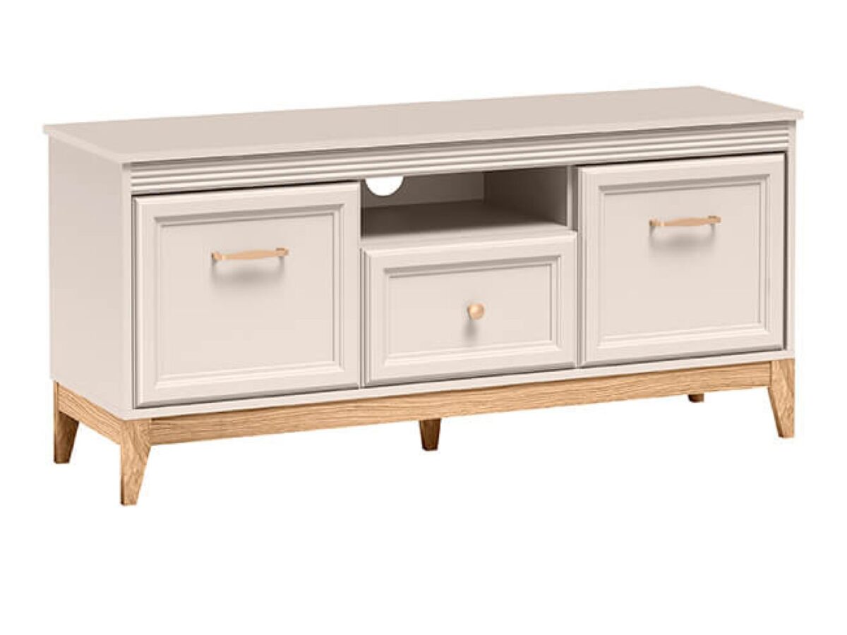 Szafka RTV Velvara 135,5 cm kaszmir / dąb naturalny – 2 szafki i szuflada