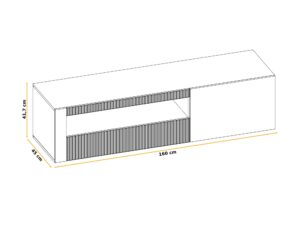 Miniaturka 4 - Szafka RTV z otwartą półką i 2 klapami Arlivo 160 cm dąb Ribbeck czarny mat – długa szafka z pionowymi liniami na frontach