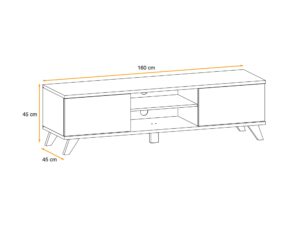 Miniaturka 5 - Wymiary – Szafka RTV z otwartymi wnękami Bolvano 160 cm Riviera Perla Gray