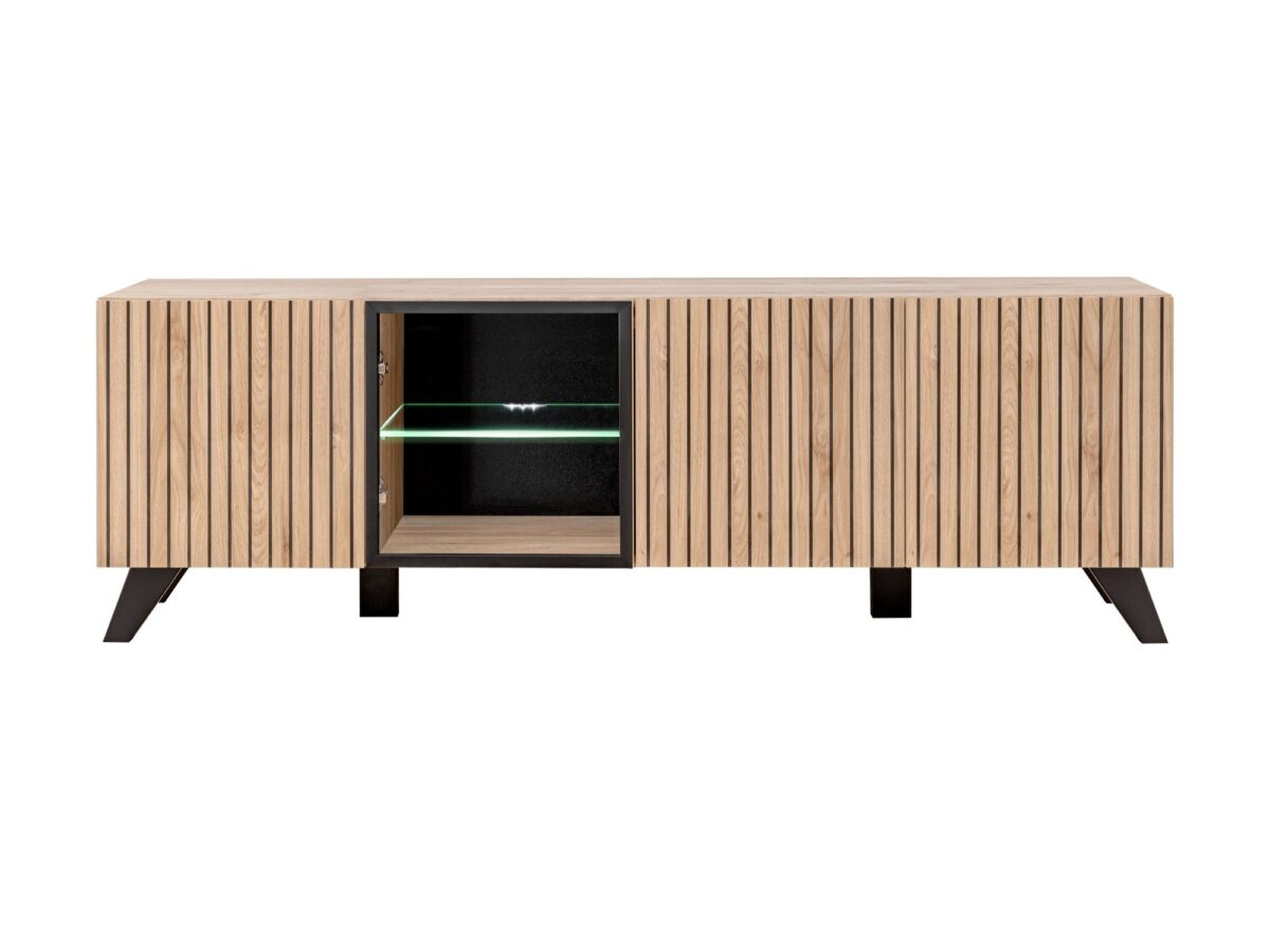 Szafka RTV z przeszkleniem i LED Lioren 160 cm Hickory Jackson