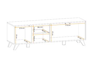 Miniaturka 4 - Szafka RTV z przeszkleniem i LED Lioren 160 cm Hickory Jackson – rysunek z wymiarami