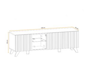 Miniaturka 5 - Szafka RTV z przeszkleniem i LED Lioren 160 cm Hickory Jackson – rysunek z wymiarami, widok 2