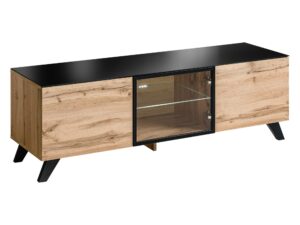 Miniaturka 5 - Szafka RTV z witryną LED Thalero 150 cm dąb Wotan czarna rama