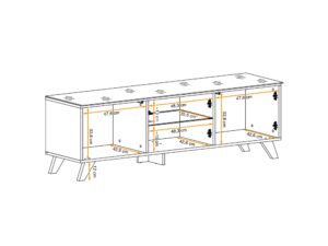 Miniaturka 2 - Wymiary – Szafka RTV z witryną LED Thalero 150 cm dąb Wotan czarna rama