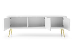 Miniaturka 6 - Szafka RTV Zefiro 168 cm biała na złotych nóżkach – otwarte drzwi
