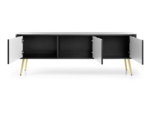 Miniaturka 12 - Szafka RTV Zefiro 168 cm czarna na złotych nóżkach – otwarte drzwi
