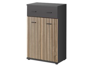 Miniaturka 4 - Szafka z drewnianymi listwami, czarna, z szufladami