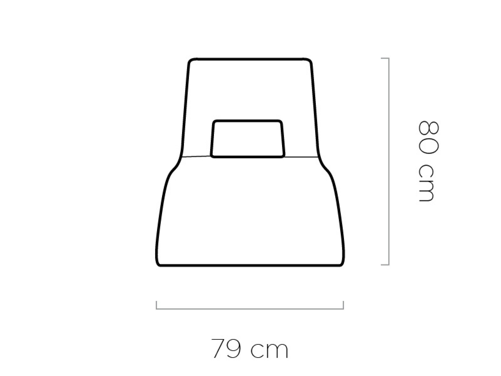 Rysunek wymiarowy szezlonga Satvero z przodu – szerokość 79 cm, wysokość 80 cm