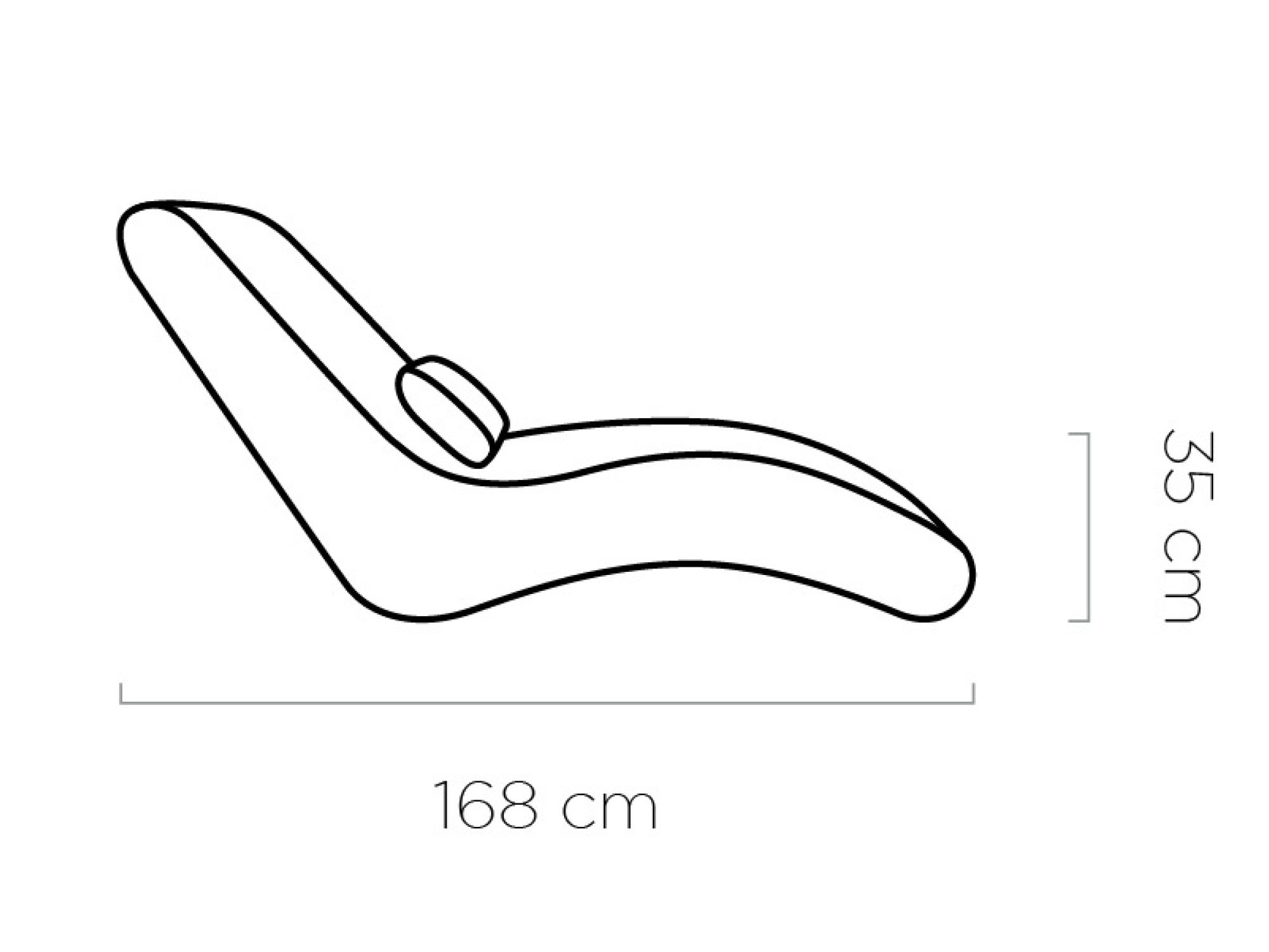 Rysunek wymiarowy szezlonga Satvero z boku – długość 168 cm