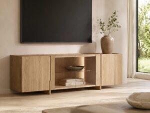 Miniaturka 2 - Szafka RTV Traverio w dębie bielonym z oświetleniem LED w salonie
