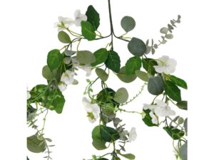 Miniaturka 1 - Sztuczny eukaliptus wiszący 70 cm detal zielonych liści i białych kwiatów
