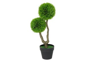 Miniaturka 3 - Sztuczna sosna wydmowa 55 cm z dwiema zielonymi kulami na białym tle