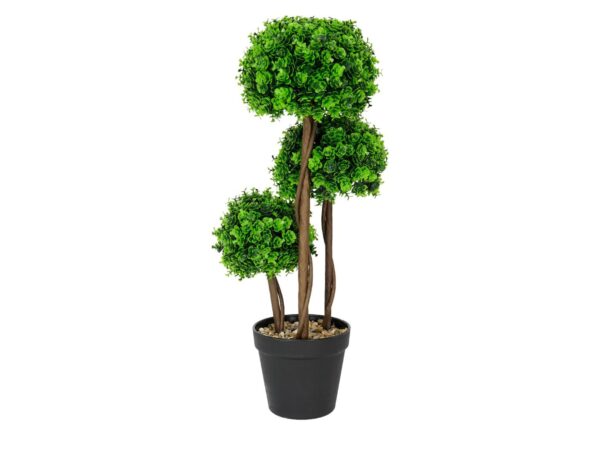 Sztuczne drzewko topiary 50 cm z trzema zielonymi kulami w czarnej doniczce