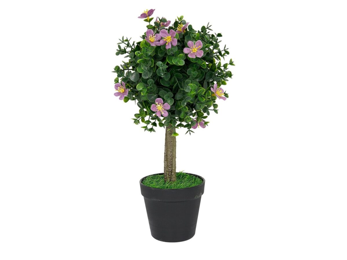 Sztuczne drzewko bukszpanowe 40 cm z fioletowymi kwiatami