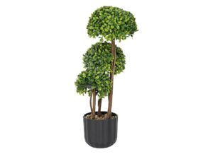 Miniaturka 3 - Sztuczny bukszpan 50 cm trzy zielone kule na pniach w żłobionej doniczce