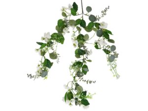 Miniaturka 3 - Sztuczny eukaliptus wiszący 70 cm z białymi kwiatami na czystym białym tle