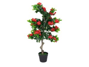 Miniaturka 3 - Sztuczne drzewko hibiskusa z czerwonymi kwiatami i zielonymi liśćmi w czarnej doniczce