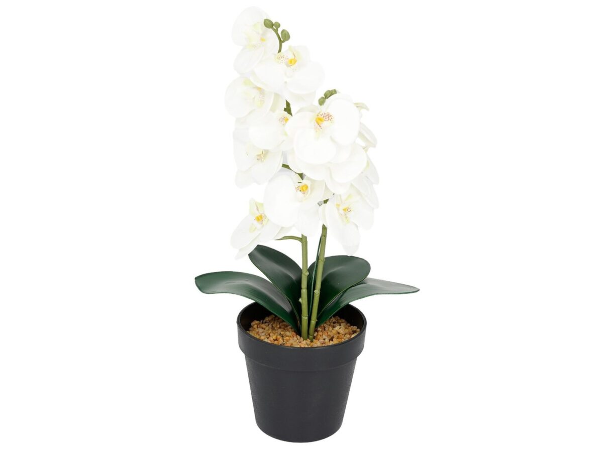 Sztuczny storczyk biały 38 cm w czarnej doniczce