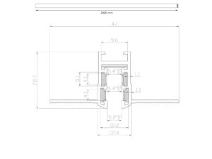 Miniaturka 4 - Schemat wymiarowy szyny magnetycznej 2000 mm, profil szerokości 47 mm i wysokości 20,7 mm