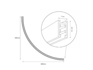 Miniaturka 4 - Schemat ćwierci okręgu szyny magnetycznej: ramiona po 300 mm, przekrój 11 na 20,7 mm